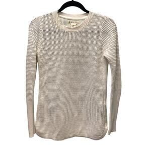 Akini Pullover Sweater White S Open Knit Minimalist Neutral Zippers Round Hem